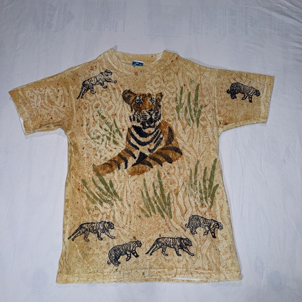 Vintage Deep Sea Tiger Themed Shirt Tiger Print Shirt 90s Tee Single Stitch L